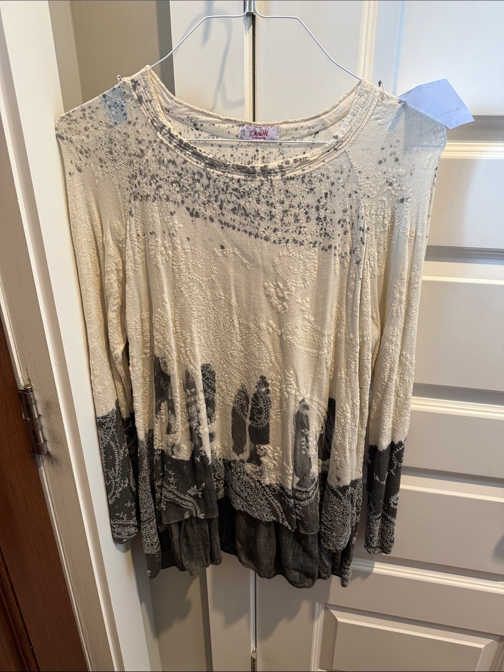 Free People Cream & Charcoal Dip-Dye Long Sleeve Tunic